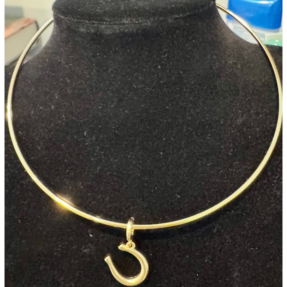 Madewell Horse Shoe Charm Wire Choker Necklace Antique Gold One Size NWT - Picture 4 of 12